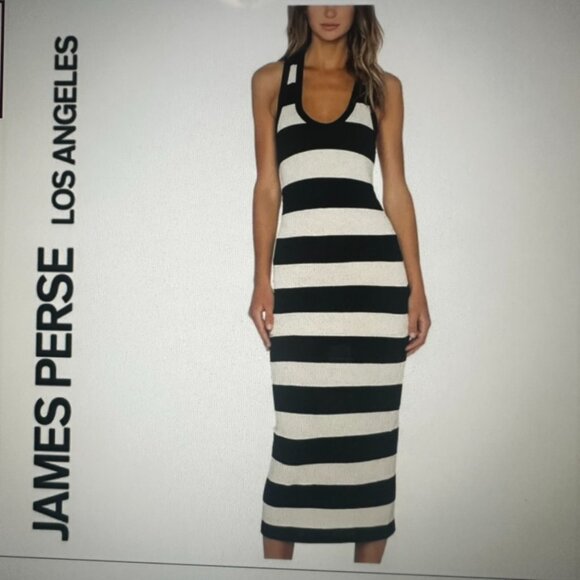 JAMES PERSE BAR STRIPE MIDI TANK DRESS IN NATURAL AND BLACK SIZE 2 - Picture 1 of 8